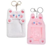 KESYOO Lot de 2 porte-clés en peluche Kawaii motif chat clair et lapin qui fait un clin d'œil - Étui compact pour cartes d'identité, accessoire portable