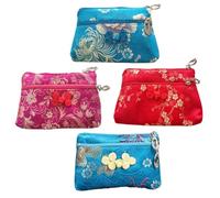 KESYOO Lot de 4 porte-monnaie en soie avec fermeture éclair, poches pour monnaie, sac de change léger, taille compacte, design brodé aléatoire, convient pour un usage quotidien et des cadeaux Couleur