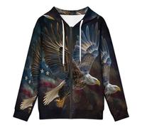 KETAFOUND Aigle Sweat Shirt avec Fermeture Éclair 3D Impression Capuche Décontracté Sport Hommes Femmes Éléments du Drapeau National Sweat À Capuche Zippé, Agréable Au Toucher