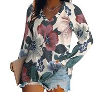 KETAFOUND Couleurs Mélangées Femme T-Shirt À Manches Longues Fleurs Feuilles Col en V Haut Tops Chemisier L Ample Et Confortable Plantes Abstraites Parfait pour Le Printemps, L'Automne Et l'hiver