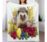 KETAFOUND Cute Hedgehog Flannel Fleece Throw Blanket Soft Cozy Flowers and Fruits Blankets for Bed Couch Sofa, Cribs, Picnic, Offices and Bedrooms 70 X 100 Cm White