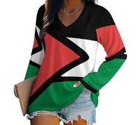 KETAFOUND Drapeau De La Palestine Haut Femme Grande Taille, Top Femme Imprimé - Élégant Simple T-Shirt À Manches Longues Et Col en V, Doux Et Confortable, Manches Longues Basiques XL