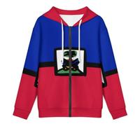 KETAFOUND Drapeau D'Haïti Sweat Shirt avec Fermeture Éclair 3D Impression Capuche Décontracté Sport Hommes Femmes Impression 3D du Drapeau National Sweat À Capuche Zippé, Agréable Au Toucher