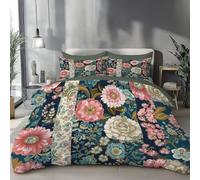 KETAFOUND Ensemble De Literie Imprimés Floraux Créatifs Housse De Couette 200 X 200 Cm Estampes Élégantes Literie Adultes Lits en Microfibre Ensemble avec 2 Taie d'oreiller 65X65 Cm