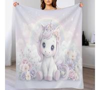 KETAFOUND Flannel Fleece Throw Blanket Cartoon Unicorn Pattern Machine Washable Blankets Cute and Dreamy Blanket for Sofa Couch Bed, Decorative Soft Comfy Blankets 130 X 150 Cm Light Pink
