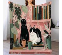 KETAFOUND Flannel Fleece Throw Blanket Cute Cat Pattern Machine Washable Blankets Anime Illustration Blanket for Sofa Couch Bed, Decorative Soft Comfy Blankets 70 X 100 Cm Pink