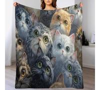 KETAFOUND Flannel Fleece Throw Blanket Cute Cat Pattern Machine Washable Blankets Realistic Animal Patterns Blanket for Sofa Couch Bed, Decorative Soft Comfy Blankets 70 X 100 Cm Grey