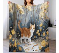 KETAFOUND Flannel Fleece Throw Blanket Forest Cat Pattern Machine Washable Blankets Anime Style Blanket for Sofa Couch Bed, Decorative Soft Comfy Blankets 200 X 240 Cm Mixed Colors