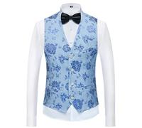 KETAFOUND Gilet Jacquard Floral Pour Homme - Formel Sans Manches Col En V Paisley Business Bleu Ciel Robe Costume Gilet, Coupe Slim Manteau Décontracté Pour Costume Tuxedo Mariage, Comme