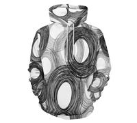 KETAFOUND Hommes Cercles Dessinés À La Main 3D Imprimer Pull Sweat À Capuche avec Poche Kangourou, Sweat À Capuche Unisexe Dessin Au Trait Décontracté, Gris Sweat-Shirt Confortable Coupe Décontractée