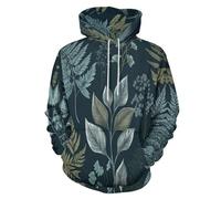 KETAFOUND Hommes Feuilles Fougère 3D Imprimer Pull Sweat À Capuche avec Poche Kangourou, Sweat À Capuche Unisexe Illustrations Botaniques Rétro Décontracté, Sweat-Shirt Confortable Coupe Décontractée