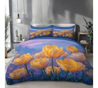 KETAFOUND Housse De Couette 140 X 200 Cm - Tulipes Jaunes, 100% Microfibre, Fleurs Réalistes Modernes Parure De Lit 1 Personne 140 X 200 Cm avec 1 Taies d'oreiller 65X65 Cm, Violet