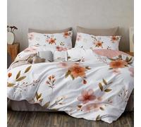 KETAFOUND Housse De Couette Motif Floral Orange 200 X 200 Cm + 2 Taie d'oreiller 65X65 Minimalisme Moderne Parure De Lit 2 Personnes Adulte Sets Housse Couette en Microfibre avec Fermeture Éclair