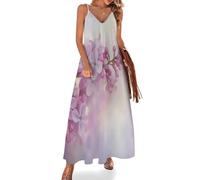 KETAFOUND Maxi Robes pour Femme Fleurs De Rêve Robe Longue col en V sans Manches Lilas Robes d'été Spaghetti pour Les Vacances la Plage Hawaienn