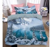 KETAFOUND Parure De Lit 2 Personnes en Microfibre avec Housse De Couette Et Taies d'oreiller Lac Moraine, Canada Thème Montagne Et Forêt 200 X 200 Cm Hypoallergénique Et Toutes Saisons, Bleu