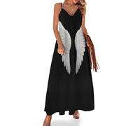 KETAFOUND Robe Longue Femme D'été Ailes d'ange Col en V sans Manches Maxi Robe Liberté Et Espoir Robes de Plage Fluide Legere Décontractée Fête Vacances