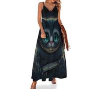 KETAFOUND Robe Longue Femme D'été Chat du Cheshire Col en V sans Manches Maxi Robe Style Gothique Sombre Robes de Plage Fluide Legere Décontractée Fête Vacances