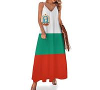 KETAFOUND Robe Longue Femme Drapeau Bulgare Robe Maxi Spaghetti Col en V Symbole National Robes de Plage Ligne sans Manches pour Été Plage Vacances Voyage