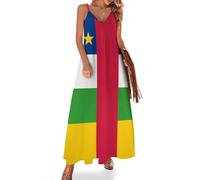 KETAFOUND Robe Longue Femme sans Manches Drapeau De La République Centrafricaine Maxi Robe D'Été à Col en V Patriotisme Robes de Plage Débardeur Casual, S-5XL