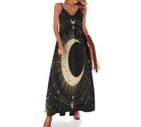 KETAFOUND Robe Maxi D'été pour Femme Étoiles Mystérieuses Robe de Vacances Col V Constellations Orbitales Robes de Soiree Spaghetti Robes Longue Légère pour Plage, Vacances