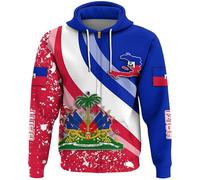 KETAFOUND Sweat À Capuche Unisexe À Manches Longues avec Fermeture Éclair - Imprimé Graphique De L'Emblème National - Sweat-Shirt avec Drapeau De La Carte D'Haïti - Cardigan D'Extér