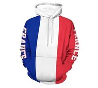 KETAFOUND Sweat À Capuche Unisexe Drapeau France 3D - Pull À Cordon De Serrage pour Hommes Et Femmes, Lettres De Couleur Contrastée, Imprimé, Sweat-Shirts À Capuche, Grande Taille, Un