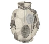 KETAFOUND Sweat À Capuche Unisexe Imprimé 3D Pois Pull Manches Longues avec Poche, Coupe Ample, Capuche Cordon De Serrage, Lignes Et Cercles Sweat-Shirt, Beige Pull-Over