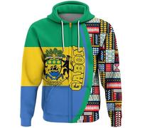 KETAFOUND Sweat À Capuche Zippé À Manches Longues Unisexe - Haut À Imprimé Graphique De L'Emblème National Bohème Surdimensionné À Capuche avec Drapeau De L'Afrique du Gabon, Vest