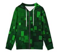 KETAFOUND Sweat À Capuche Zippé pour Hommes Sweat Capuche Zippé Blocs Géométriques Veste Cardigan Zippée Manches Longues Unisexe avec Poche, Vert Basique Style Abstrait Doux Confortable