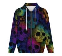 KETAFOUND Sweat Zippé À Capuche Hommes Crâne Psychédélique Sweatshirt À Capuche Style Hip-Hop Basique Couleurs Mélangées Pull Ample Cardigan, Parfait pour Le Quotidien Au Printemps, Automne Hiver