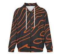 KETAFOUND Sweat Zippé À Capuche Hommes Rayures Zébrées Sweatshirt À Capuche À La Mode Décontracté Basique Couleur Orange Pull Ample Cardigan, Parfait pour Le Quotidien Au Printemps, Automne Hiver