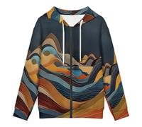KETAFOUND Sweat Zippé À Capuche Hommes Vagues du Désert Sweatshirt À Capuche Résumé Moderne Basique Couleurs Mélangées Pull Ample Cardigan, Parfait pour Le Quotidien Au Printemps, Automne Hiver