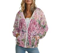 KETAFOUND Women's Veste à Capuche Style Bohème Sweat Zippé avec Poches | Sweat À Capuche Un Léopard Parmi Les Fleurs pour Femme, Sweat-Shirt à Manches Longues avec Fermeture Éclair