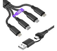 KETAKY Plus Câble de charge universel 4-en-1, 3 m [certifié MFi], ports USB-A/C vers 2×Lightning/Type-C/Micro-USB. Compatible iPhone/Android (Type-C non pris en charge pour iPad/iPhone 15/16/17)