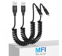KETAKY Plus Lot de 2 Câble Lightning Spiralé, certifiés Ap-ple Carplay et MFi, chargeur Câble iPhone rétractable avec transmission de données, cable recharge iphone court pour iPhone/Pad/Pod