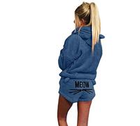 Ketamyy Femme Deux Pièces Ensemble de Pyjama Hiver Chaud Confortable Vêtement de Nuit, Charmant Chat Oreilles Sweat à Capuche + Chat Broderie Shorts Pyjama Sets Bleu Foncé XL