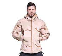 Ketamyy Homme Tactique Camouflage Veste Imperméable Softshell Doublure en Polaire Automne Hiver Outdoor Trekking Chasse Alpinisme Blouson Manteaux à Capuche Tricolore Désert 2XL