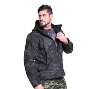 Ketamyy Homme Tactique Camouflage Veste Imperméable Softshell Doublure en Polaire Automne Hiver Outdoor Trekking Chasse Alpinisme Blouson Manteaux à Capuche Noir CP XL