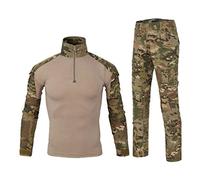 Ketamyy Hommes Tactique Uniforme Ensemble Militaire Camouflage Manches Longues Airsoft T Shirt + Treillis Armée Pantalon Chasse Combat Outdoor Randonnée Vêtements MC Camouflage 2XL