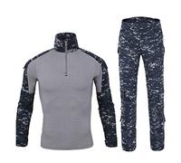 Ketamyy Hommes Tactique Uniforme Ensemble Militaire Camouflage Manches Longues Airsoft T Shirt + Treillis Armée Pantalon Chasse Combat Outdoor Randonnée Vêtements Mer Camouflage 2XL