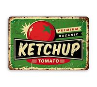 Ketchup TomatoFood Plaques métalliques vintage en métal, Décoration murale drôle Art rétro Plaque en métal classique Décorations de ferme pour la maison Cadeaux romans pour Bar Pub Café Salon Plaque e