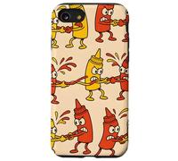 Ketchup vs Mustard Cartoon Tug-of-War Pattern Coque pour iPhone SE (2020) / 7/8