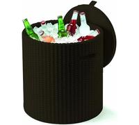 Keter 17200045 Cool Stool Glacière/table d'appoint en plastique imitation rotin Marron