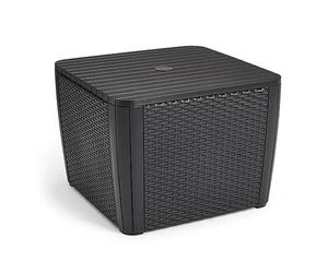 Keter Allibert by Table de Jardin en Plastique avec Trou pour Parasol et Couvercle Amovible avec Espace de Rangement, en Graphite, Aspect rotin Plat