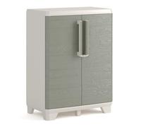 KETER Armoire basse de rangement - Wood Grain - Texture bois - 2 portes - - pieds ajustables - verouillable - Gris