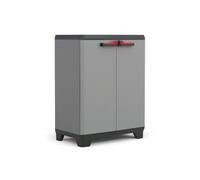 Keter Armoire Basse STILO - Armoire de Rangement Verrouillable - Étagère et Pieds Ajustables, Poignée Soft Touch - Cuisine, Garage, Atelier, Placard - 68 x 39 x 90 cm - Gris/Noir/Rouge