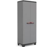 Keter Armoire Utilitaire STILO - Armoire de Rangement en Résine Multifonctions - Étagères et Pieds Ajustables, Poignée Soft Touch - Cuisine, Garage, Atelier - 68 x 39 x 173 cm - Gris/Noir/Rouge