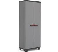 Keter Armoire Haute STILO - Armoire de Rangement Verrouillable - Étagères et Pieds Ajustables, Poignée Soft Touch - Cuisine, Garage, Atelier, Placard - 68 x 39 x 173 cm - Gris/Noir/Rouge