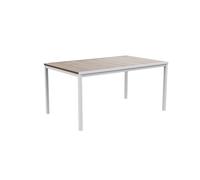 Keter Avon - Table de Salle à Manger rectangulaire extérieure, Jardin, terrasse, 159 x 95 x 75 cm, capacité 6 Personnes, résine, Plateau Finition Imitation Bois, Cadre Blanc