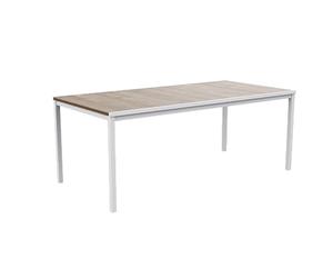 Keter Avon - Table de Salle à Manger rectangulaire extérieure, Jardin, terrasse, 200 x 95 x 75 cm, capacité 8 Personnes, résine, Plateau Finition Imitation Bois, Cadre Blanc